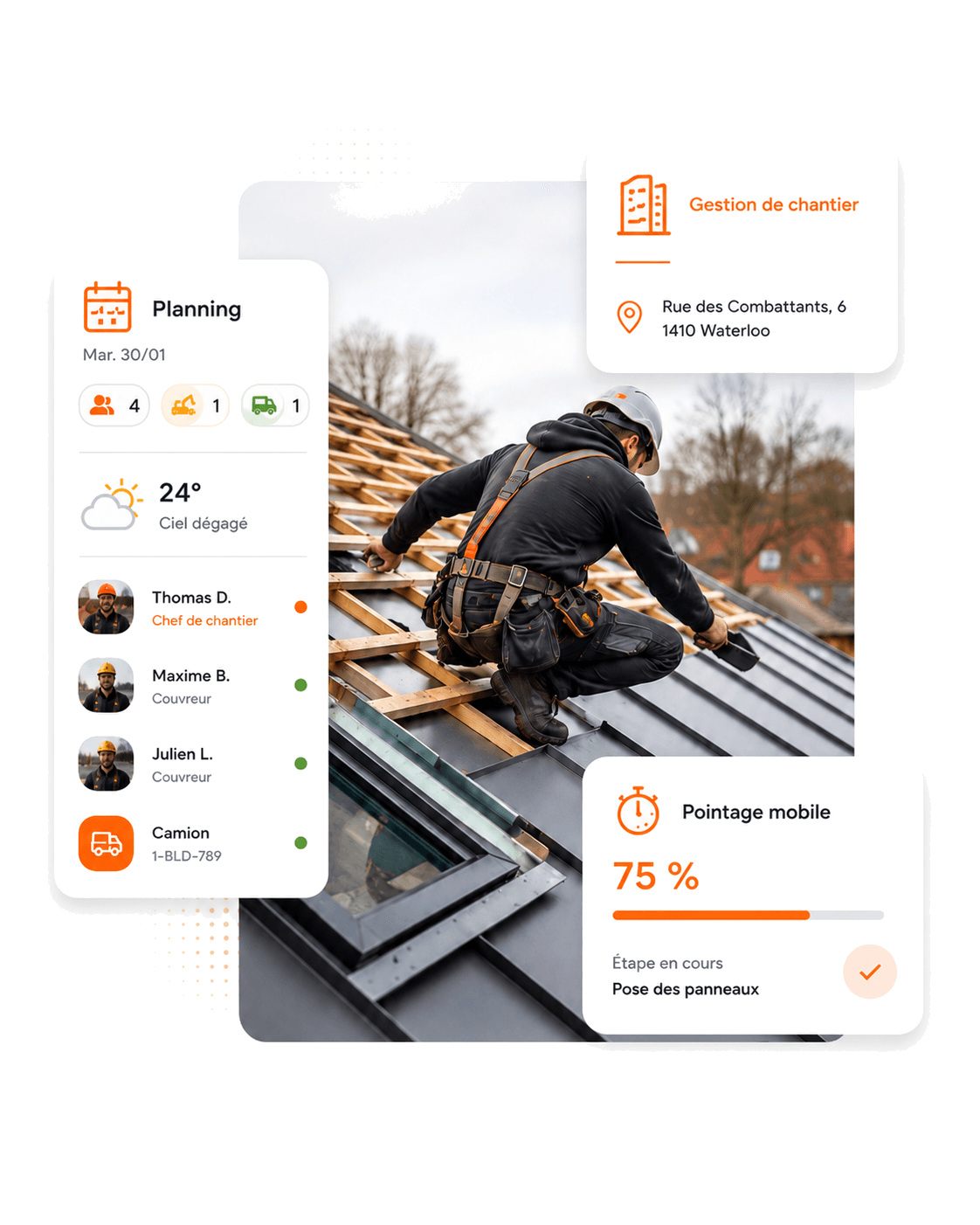 Pilotage de chantier Buildora : planning, équipes et pointage mobile